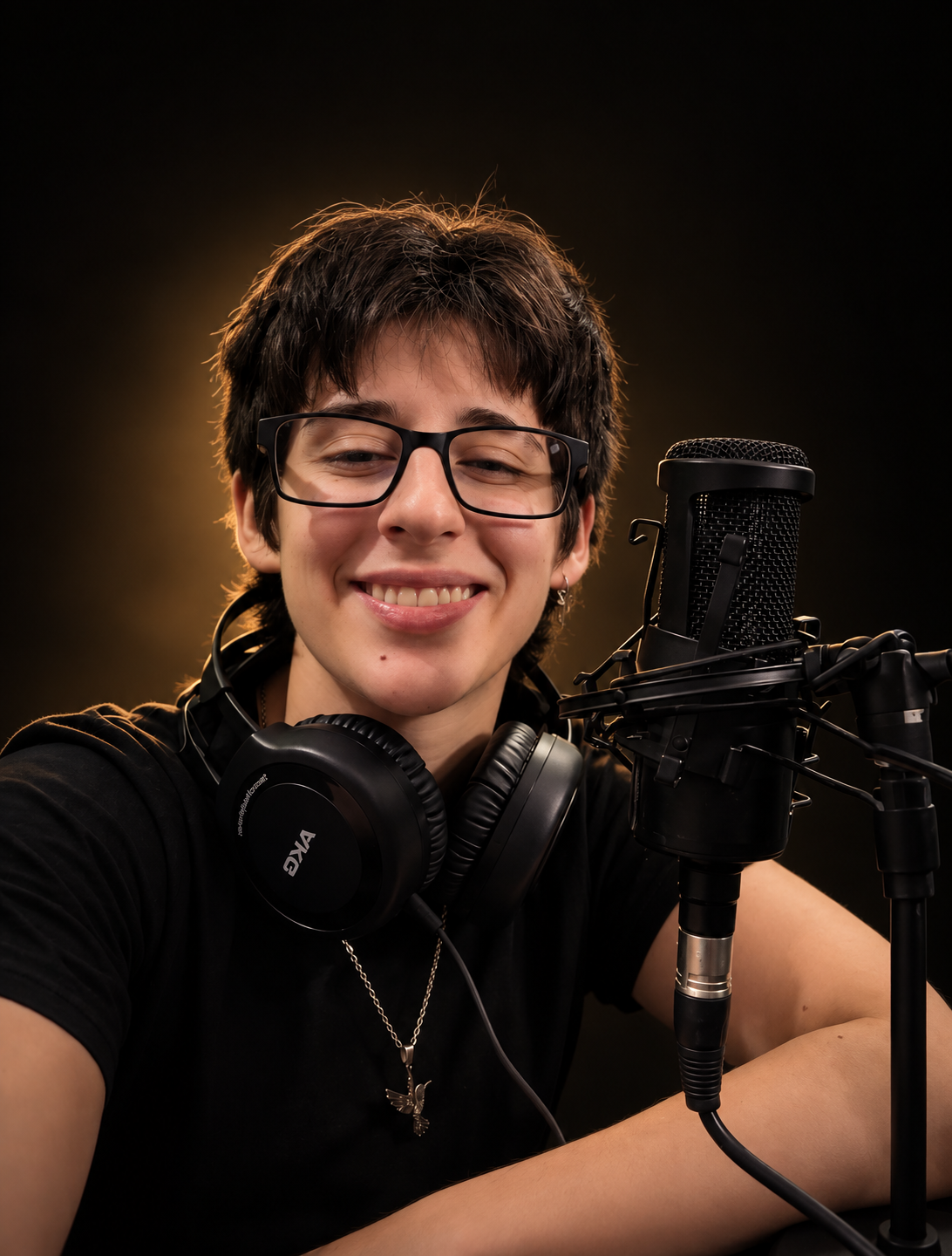 Ana Guglielmetti en estudio de streaming con micrófono